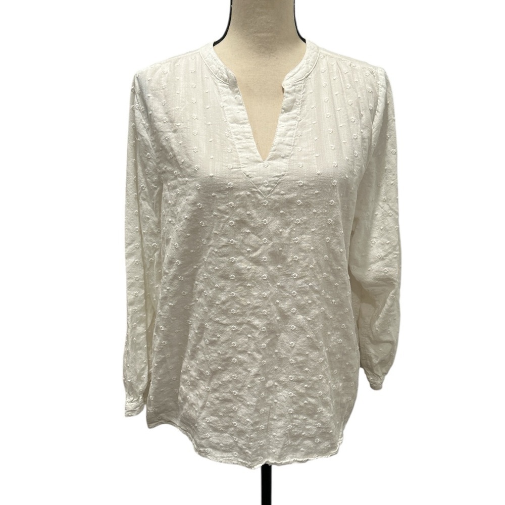 Old Navy White 3/4 Sleeve Blouse with Mandarin Collar
